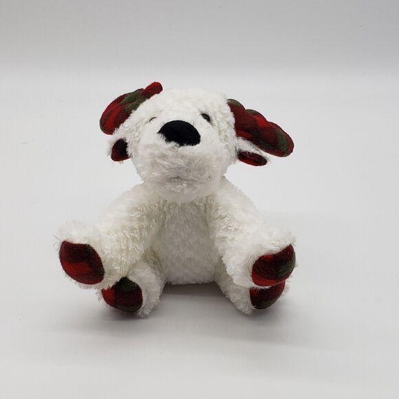 White Holiday Christmas Moose Stuffed Animal with Red Plaid Antlers Plush - Picture 3 of 6